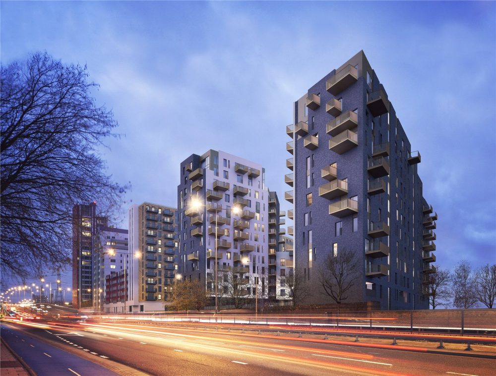 Main Road with new flats behind