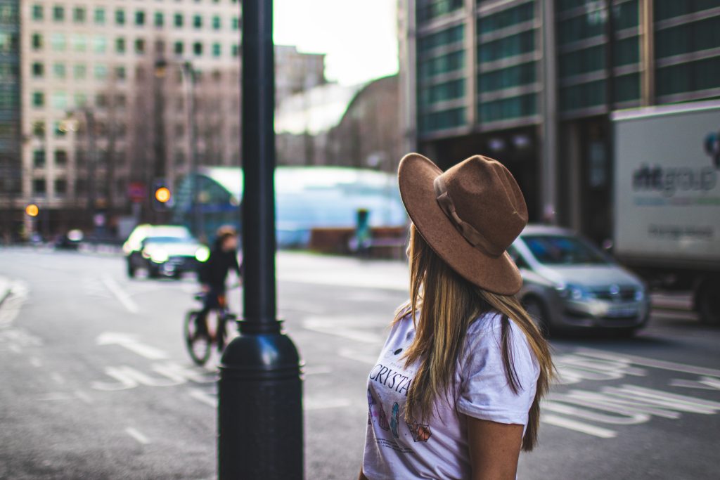 Canary Warf street with girl
