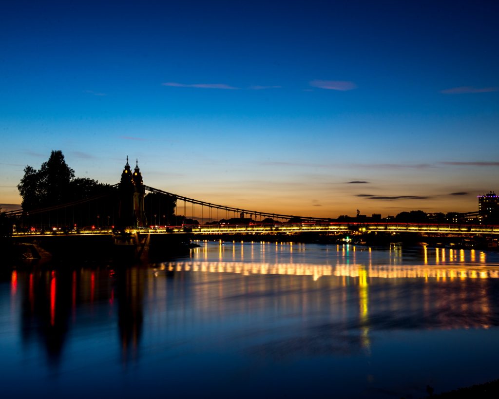 Hammersmith Bridge at night