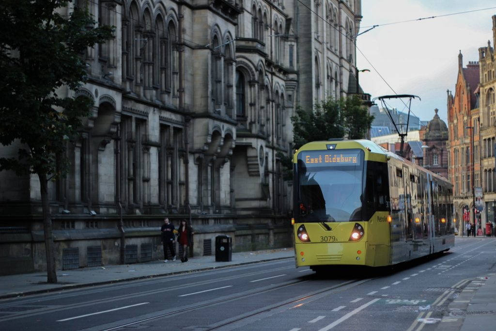 Street with tram in Manchester
