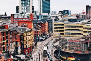 manchester tram and buildings