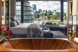 The view from a bedroom at One Tower Bridge looking over City Hall and the River Thames