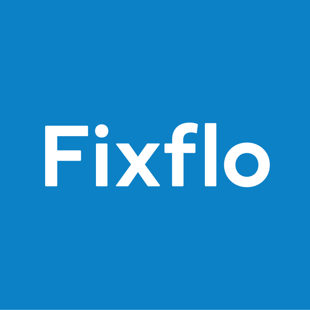 Fixflo logo white on blue square
