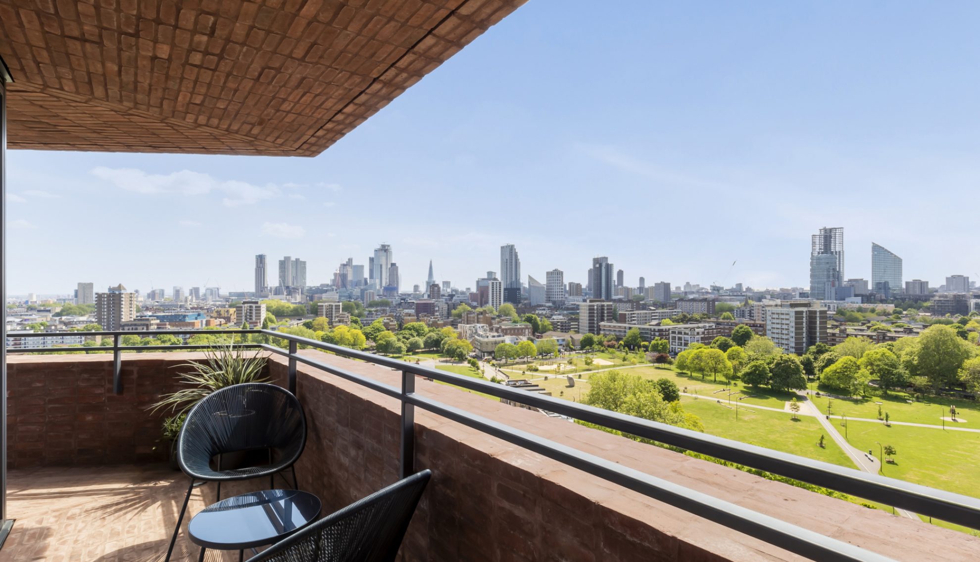 View over North London from the balcony of an apartment in the Hoxton Press development
