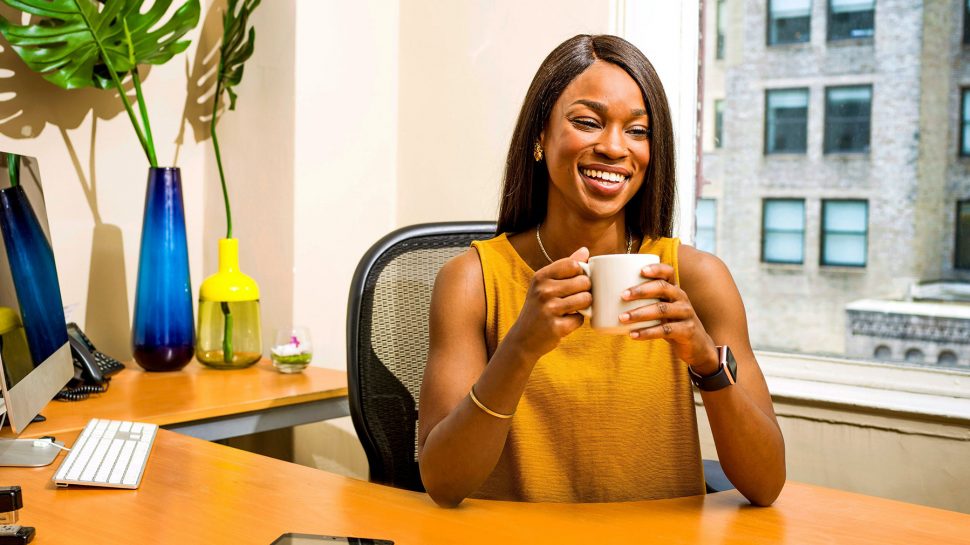 A property Finder at her desk