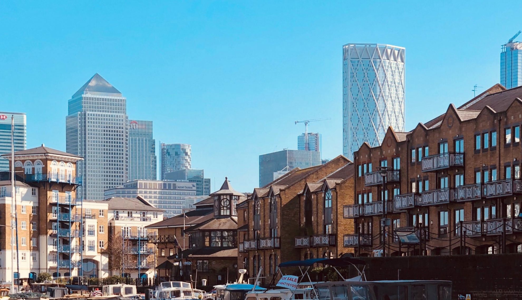 New homes and buildings in Canary Wharf, East London