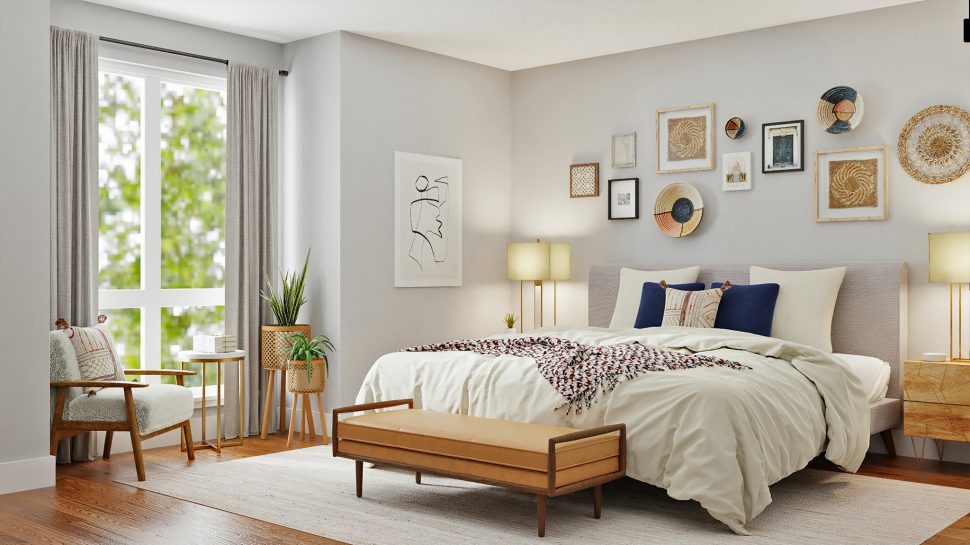 Modern bedroom illustrating a house bought with an interest only mortgage