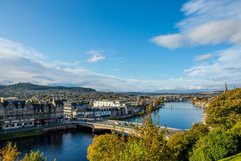 View over the city of Inverness in Scotland