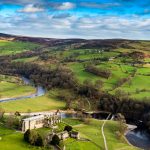 An aerial view of Bolton Abbey, North Yorkshire