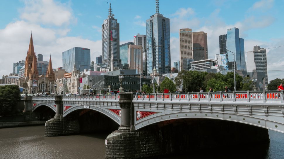 Melbourne cityscape with bridge foreground
