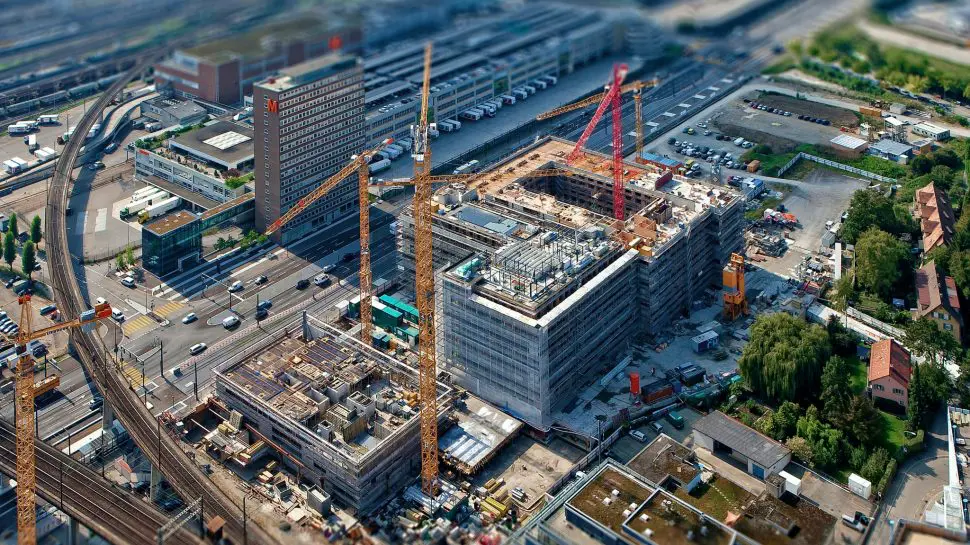 Aerial view of new homes under construction